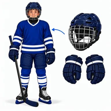 Kind in kompletter Ausrüstung mit Helm, Gitter, Handschuhen und Schläger.